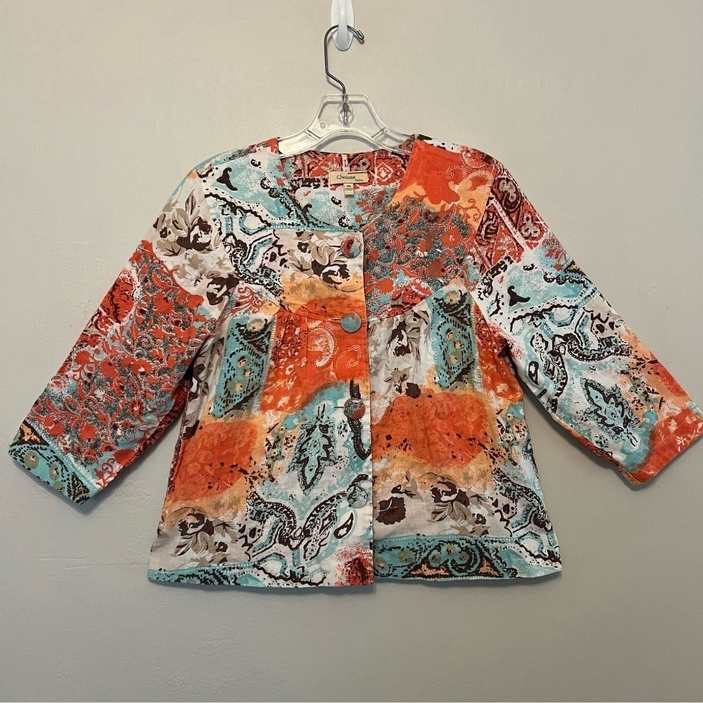 Choices 100% Linen Vintage Lagenlook‎ Artsy Boho Light Weight Jacket Career S